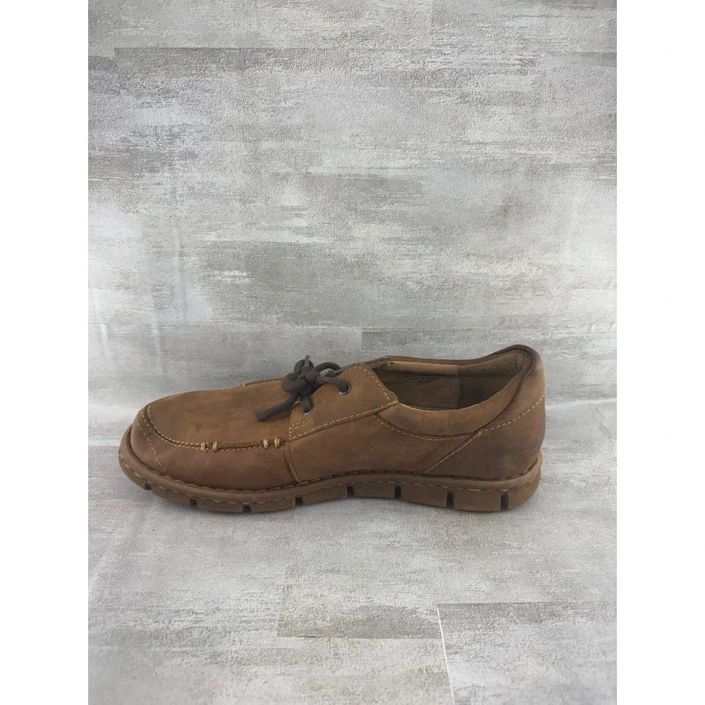 Born Hemlock Men Brown Leather Lace Up Moc Toe Boat Shoe Loafers H39341 Size 10